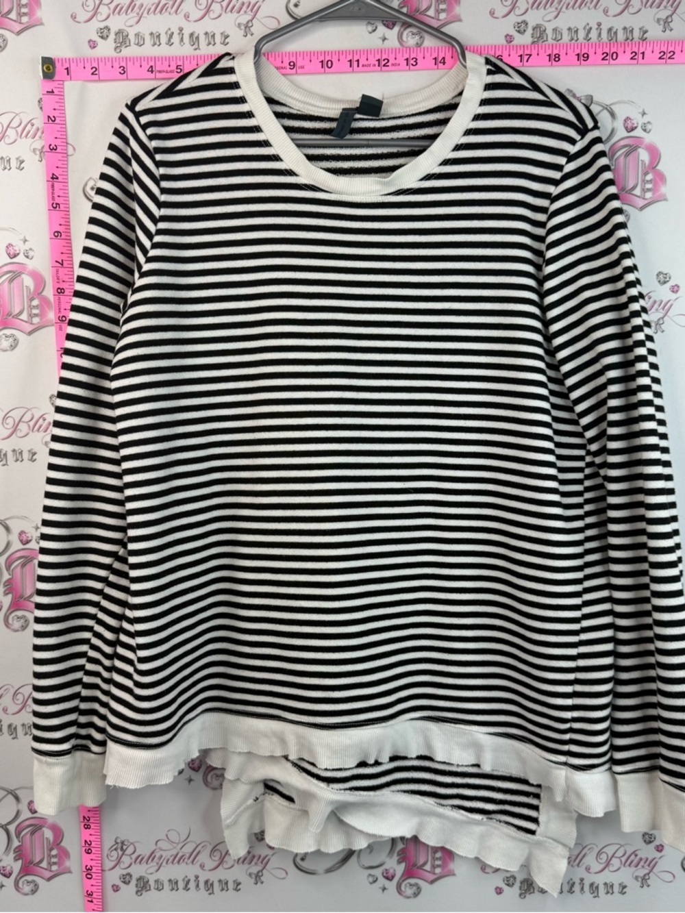 Left of centre shirt, long sleeve Striped Black & White Crewneck Sweater